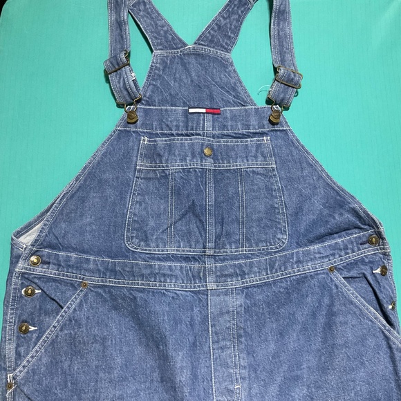Tommy Hilfiger Blue Denim Overalls with Flag Brand Logo Women’s 2X Y2K Retro - Picture 2 of 5